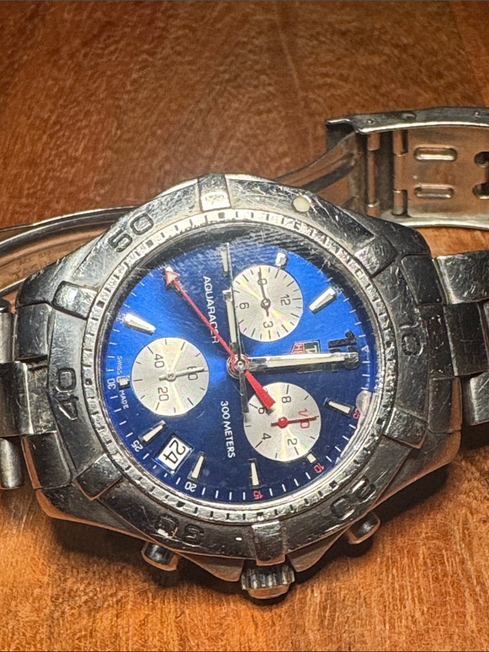 Used working Tag Heuer Aquaracer  Blue Dial Chronograph with Silver Subdials